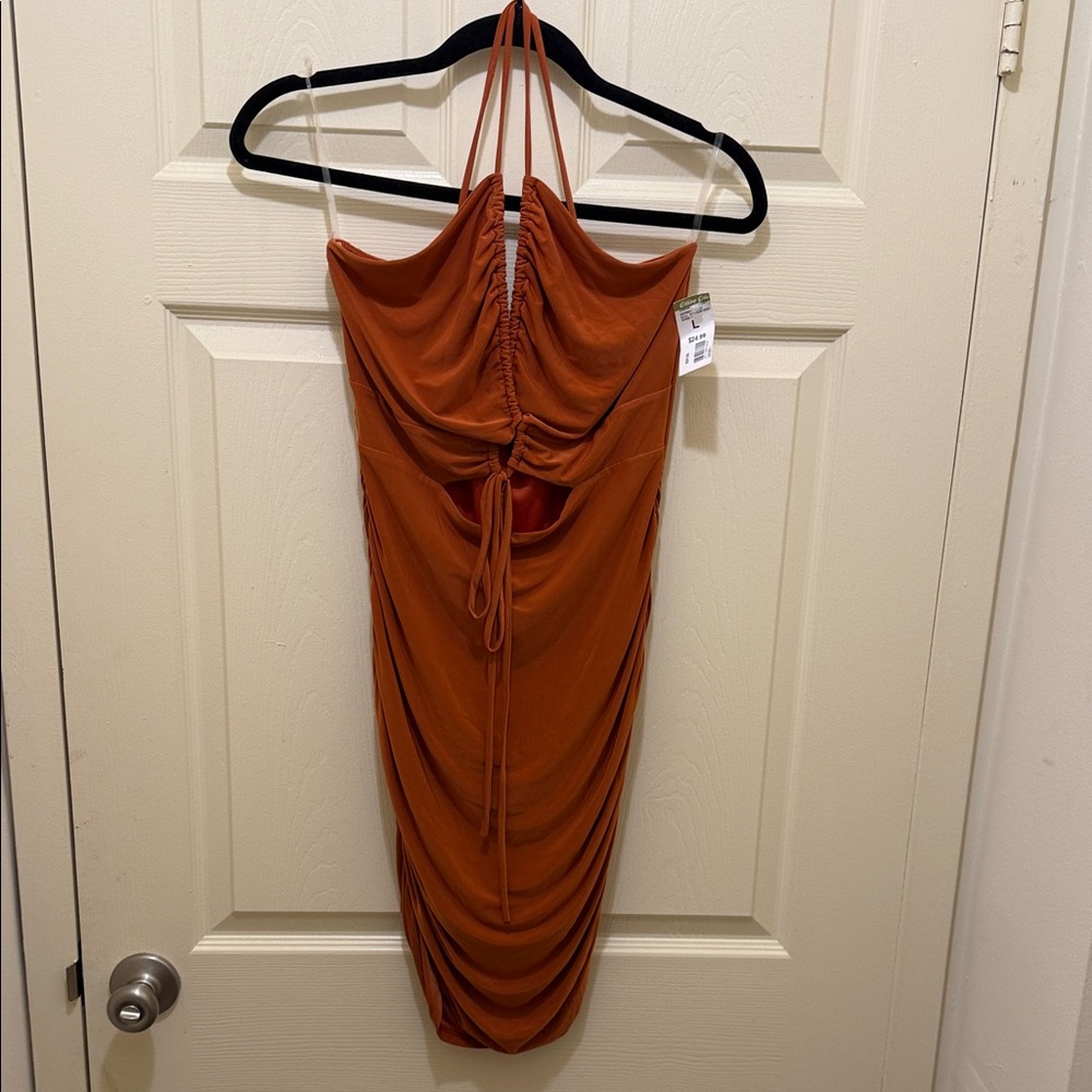 Sabora Rust Backless Halter Dress